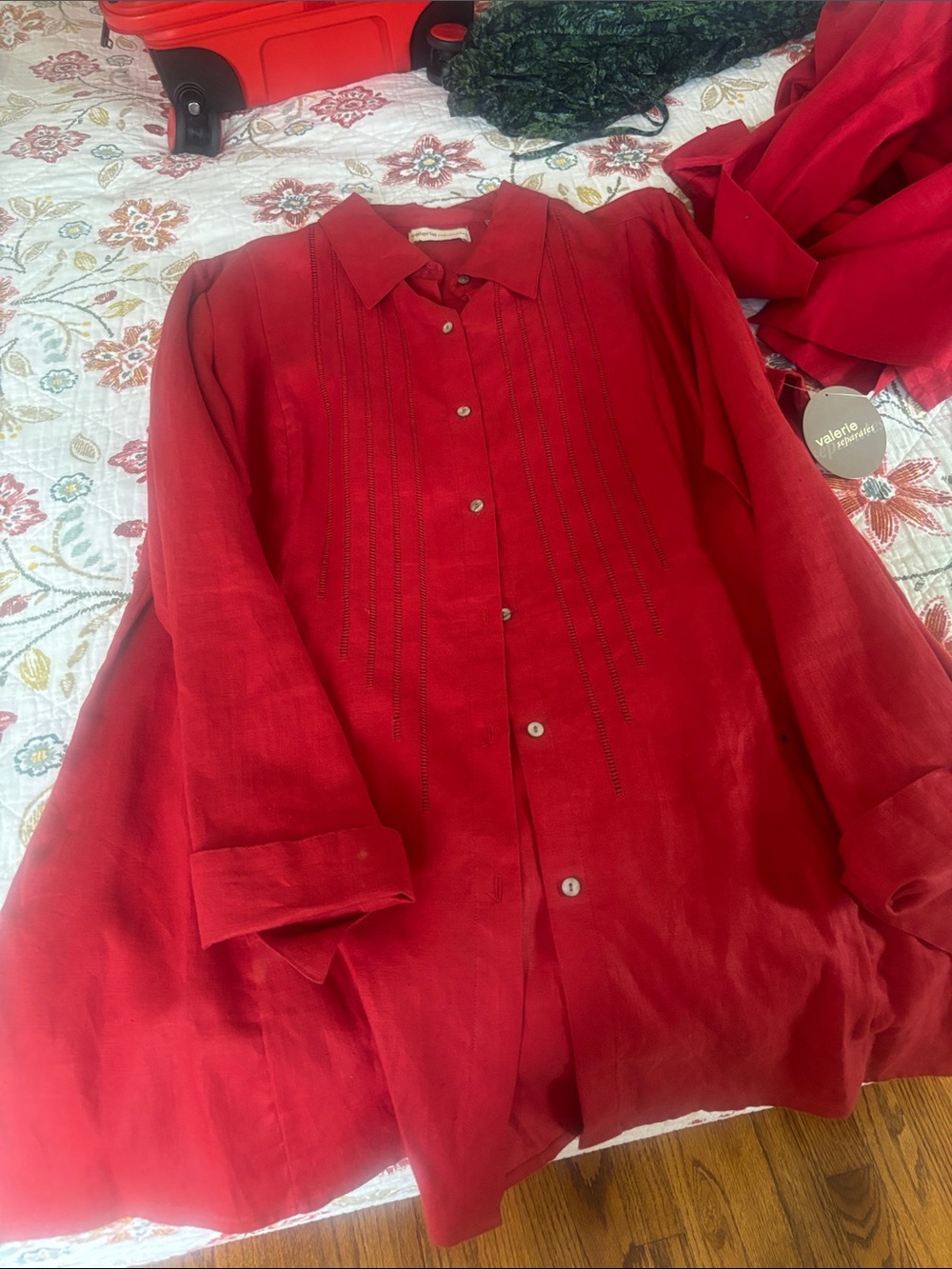 Valerie Stevens Red Button-Down Linen Shirt